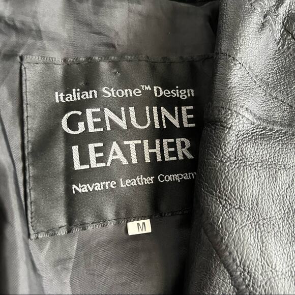 Vintage 80s 90s Italian Stone Design Genuine Leather Patchwork Trench Coat - Picture 3 of 16